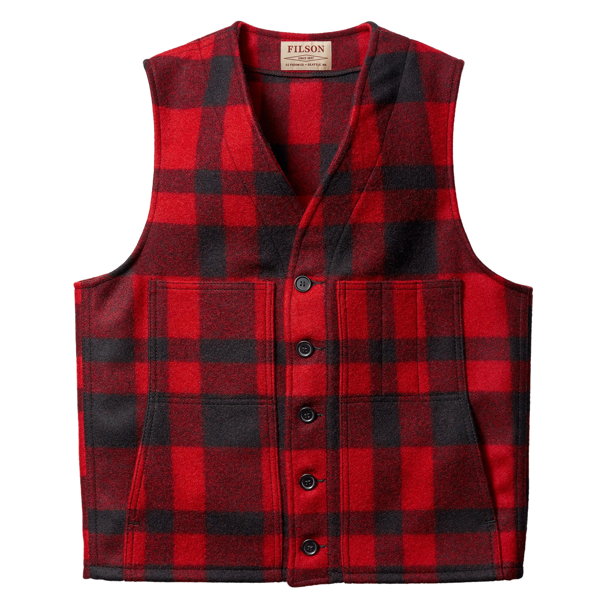 Filson Mackinaw Wool Vest, Red/Black Plaid, Size M, Vests