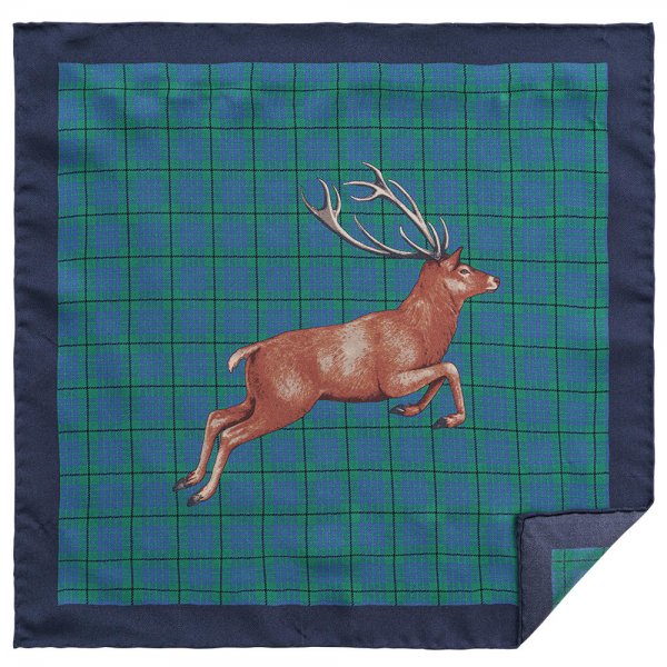 Pochette de seda »Ciervo«, a cuadros, verde-azul