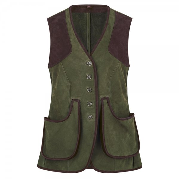 Rey Pavón Ladies’ Leather Shooting Vest, Green/Brown, Size S