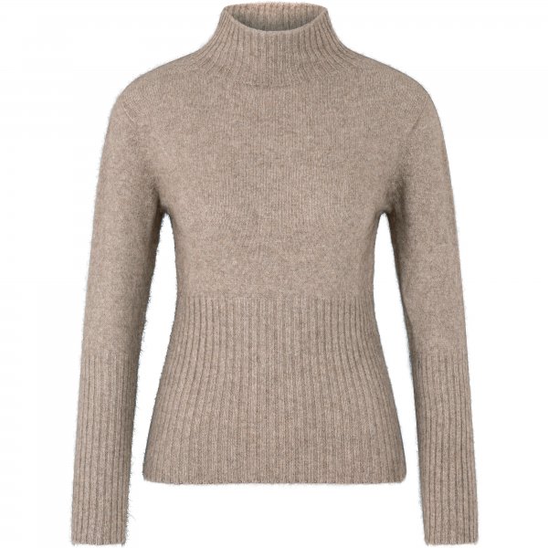 Ladies’ Rib Sweater, Possum Merino, Tan Melange, Size 36