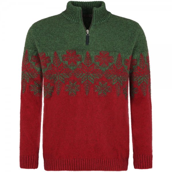 Men's Sweater, Stand-up Collar, Merino-Possum, Red/Green, Size L
