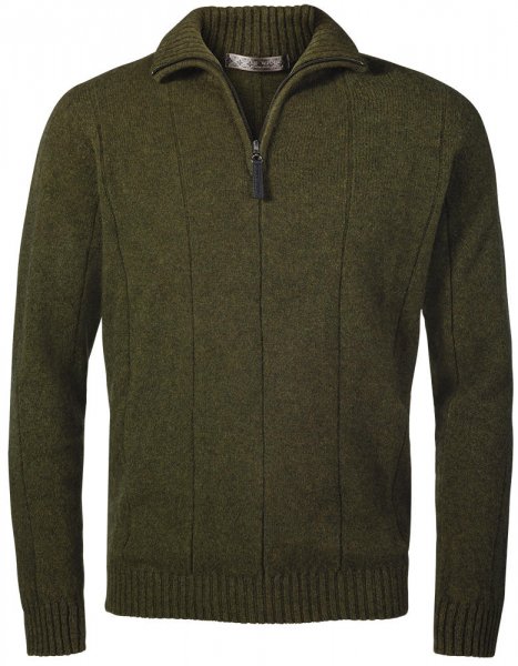 Sweter zapinany na zamek, męski, Merino-Possum, oliwkowy-melanż, rozmiar XL