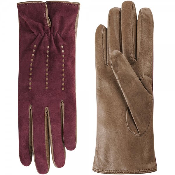 »Lyon« Ladies Gloves, Goat Suede & Lamb Nappa, Burgundy/Fango, Size 7