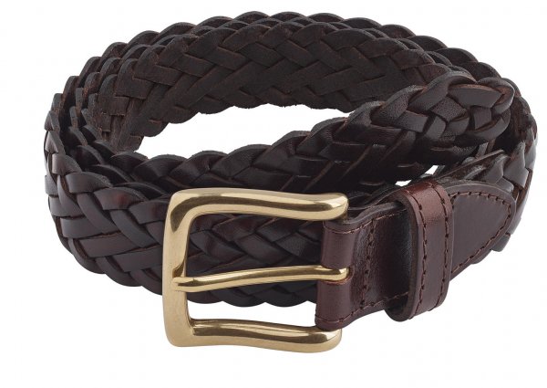 Braided Leather Belt, Dark Brown, 85 cm