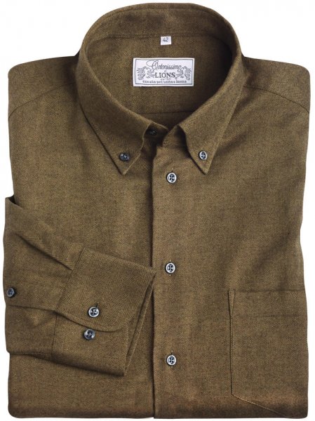 Men's Shirt, Herringbone Flannel, Olive, Size 44
