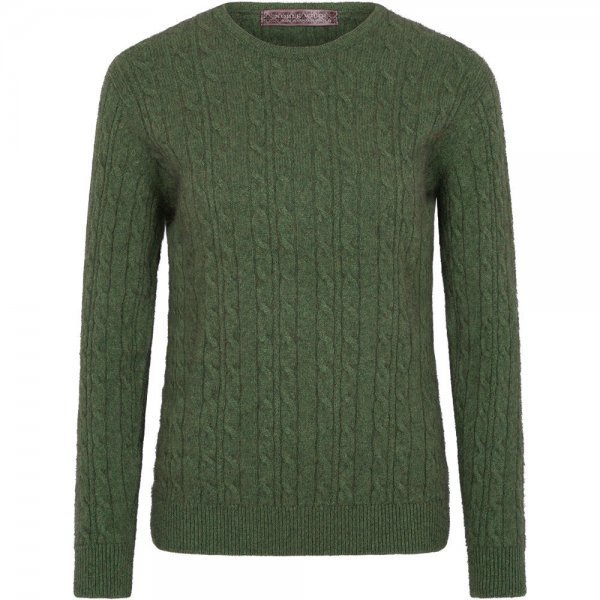Ladies Cable Sweater, Merino-Possum, Green Melange, Size 34