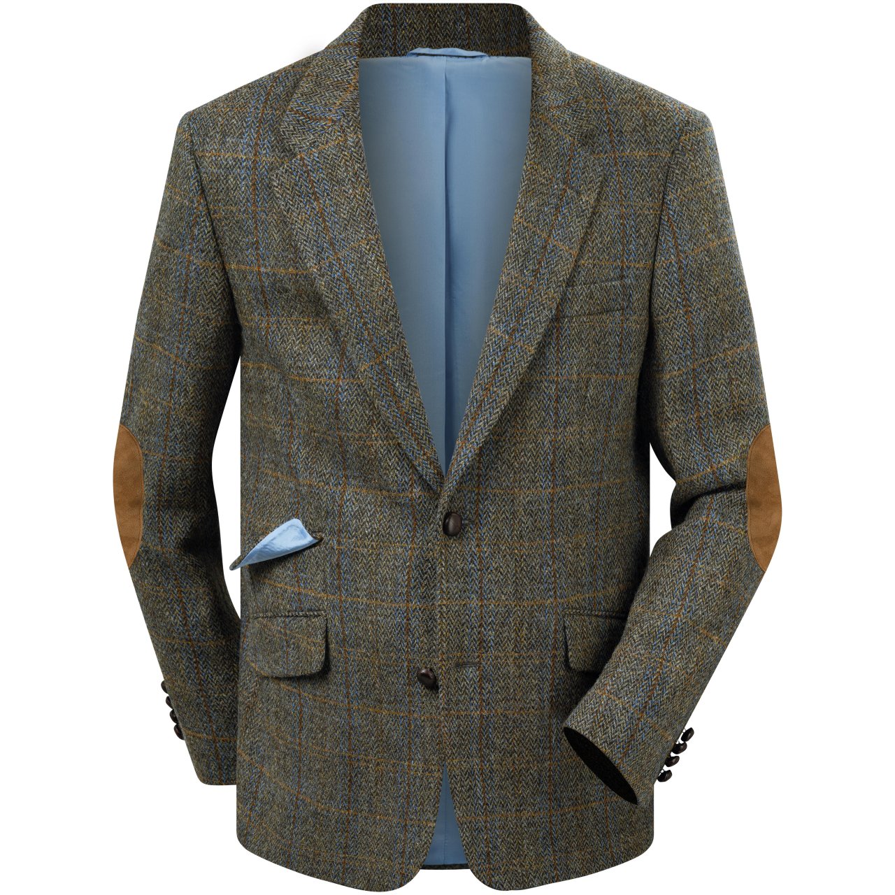 安価 Sports Men's Jacket, Green/Blue Herringbone, Tweed, Harris ジャケット・アウター