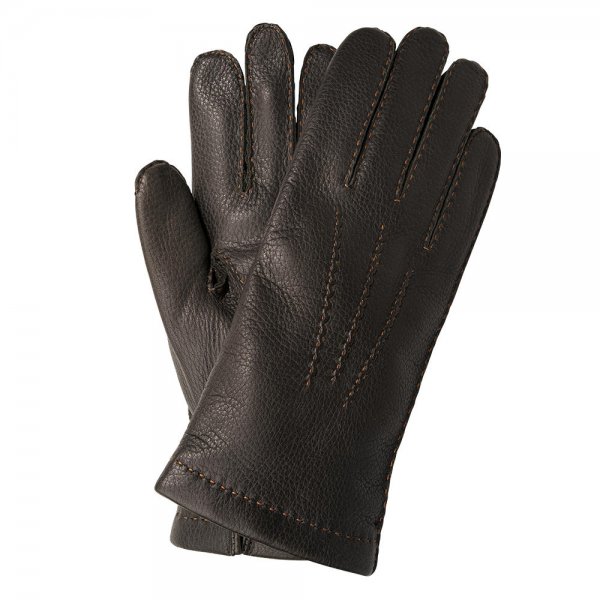 »Oslo« Men’s Gloves, Deerskin, Cashmere Lining, Dark Brown, Size 9.5