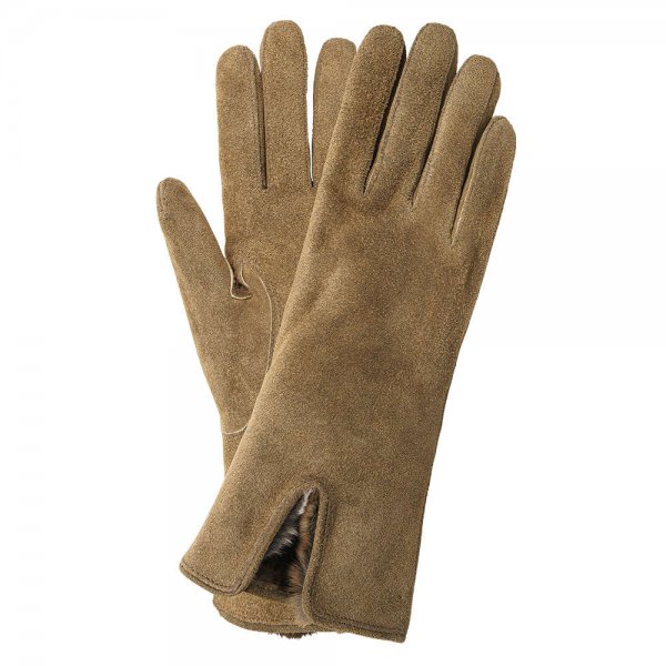 GELA Ladies Gloves, Goat Suede, Cashmere & Velvet Rabbit, Beige, Size 8
