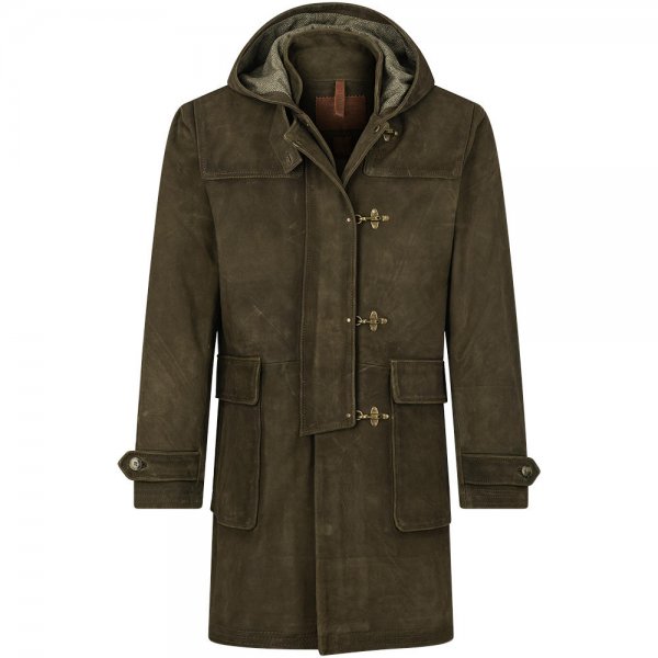 »Marshal« Men's Leather Duffle Coat, Battle Green, Size 56