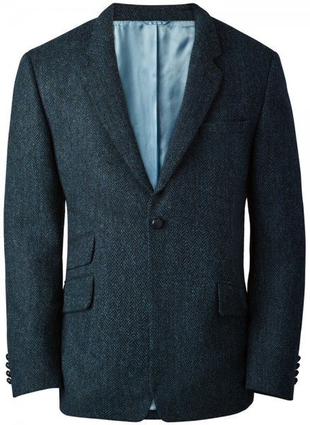 Veste pour homme Harris Tweed, motif à chevrons avec carreaux, bleu/noir, 54