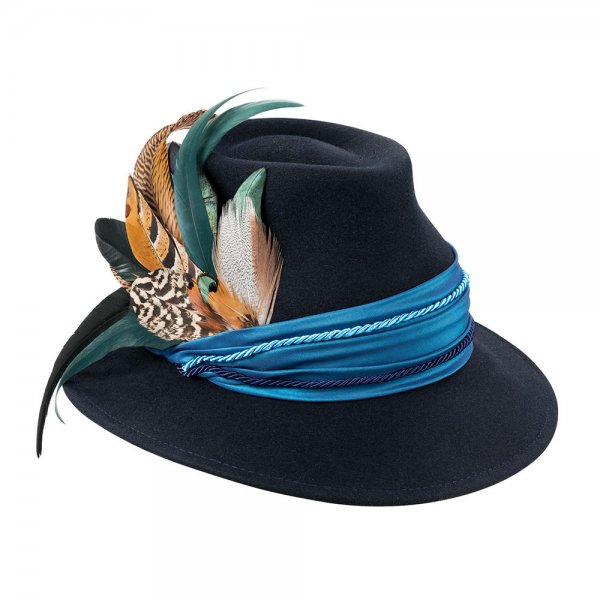 Chapeau pour femme » Kate «, avec plumet, bleu marine, taille 56