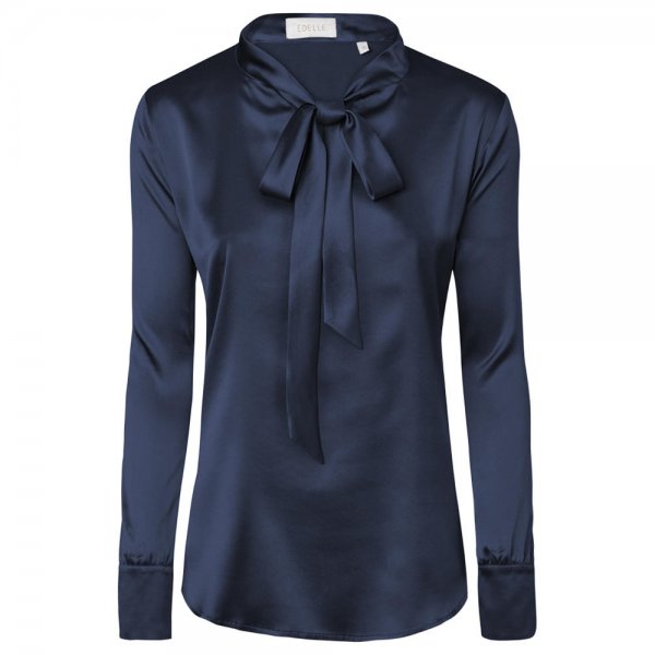 Blusa de raso de seda para mujer, azul oscuro, talla 36