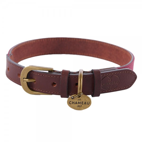 Collar para perro Le Chameau, cuero/canvas, Rouge, talla L