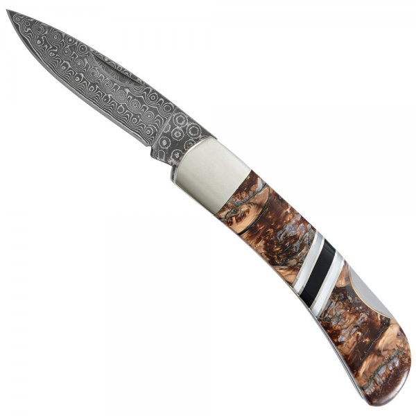 Cuchillo plegable de Damasco Stoneworks, muela de mamut