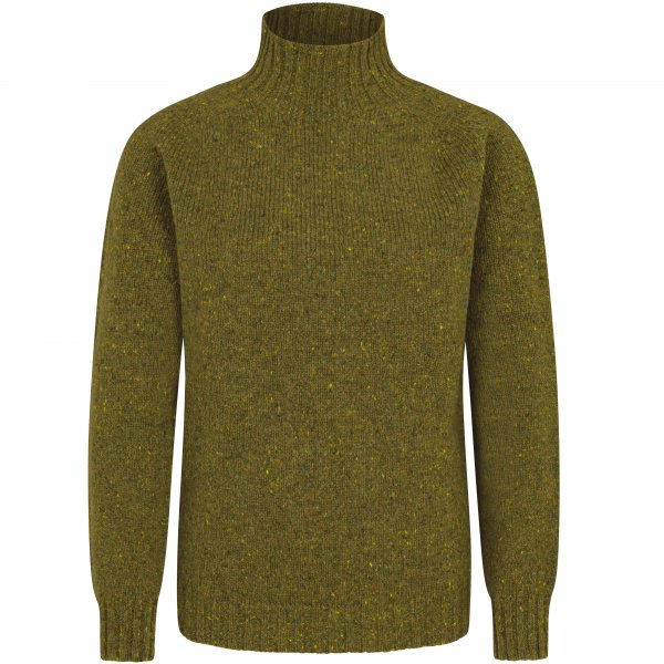 Suéter de cuello alto para mujer Donegal, verde medio, talla L