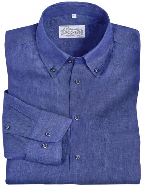 Camicia da uomo, lino, blu marino, taglia 39