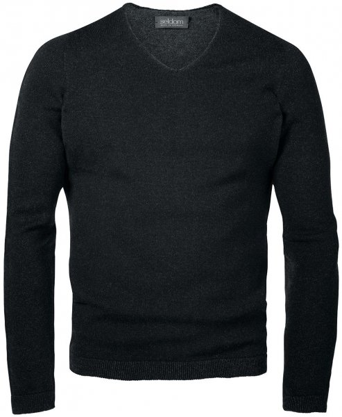 Seldom Men's Sweater V-neck, Black/Grey, Size M