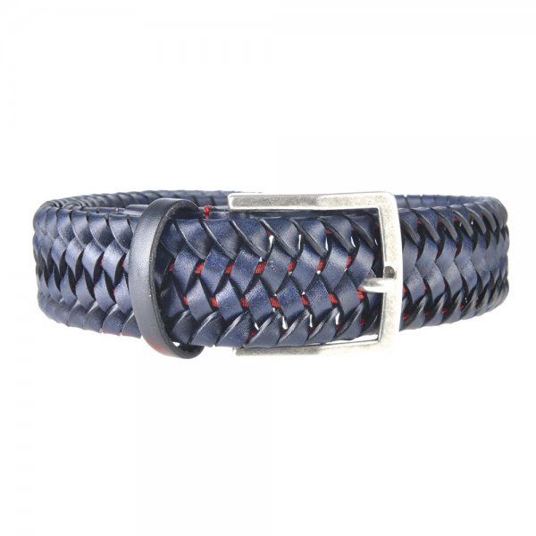Cintura intrecciata elastica in cuoio Athison, blu/rosso, L