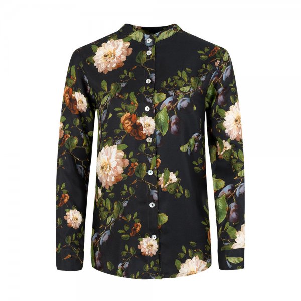 Blusa de seda Allover Print, estampado floral, verde, talla L