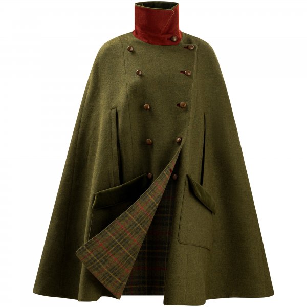 Stajan Cape Coat, Green/Chequered, Size S/M