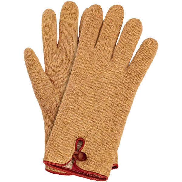Damen Handschuhe ENNIS, Wolle & Leder, camel/bordeaux, Einheitsgröße