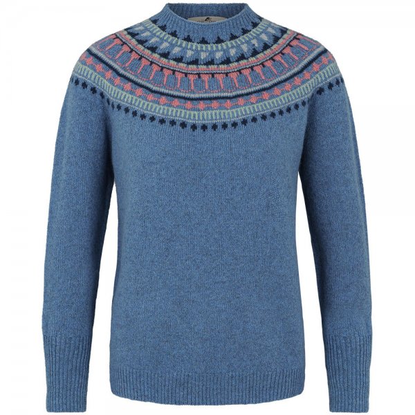 Ladies Sweater, Fair Isle Yoke, Blue, Size M