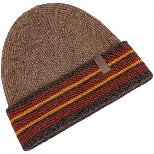 Men's Knitted Hat, Striped, Red/Brown