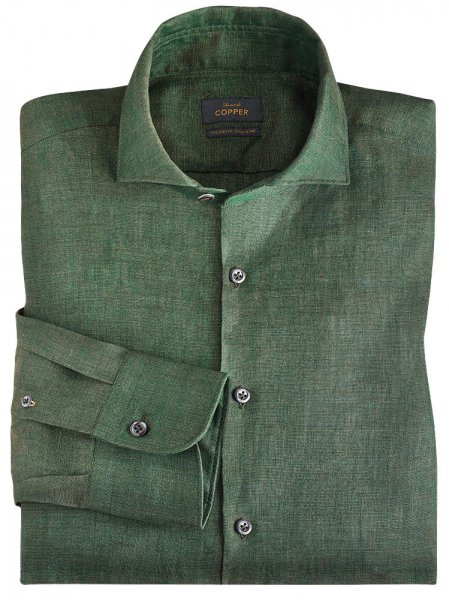 Camisa para hombre, lino, verde oscuro, talla 39