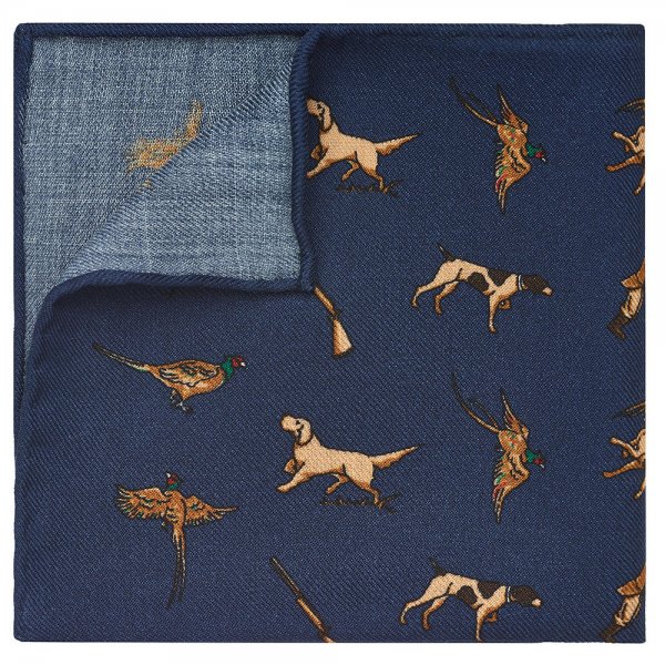 Pañuelo de bolsillo, motivos de caza, azul, 32 x 32 cm