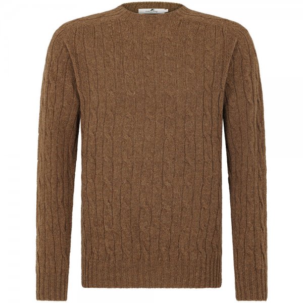 Suéter de punto de cable de cuello redondo para hombre, marrón, talla S