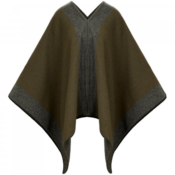 Poncho en laine vierge Johnstons of Elgin, vert olive/gris