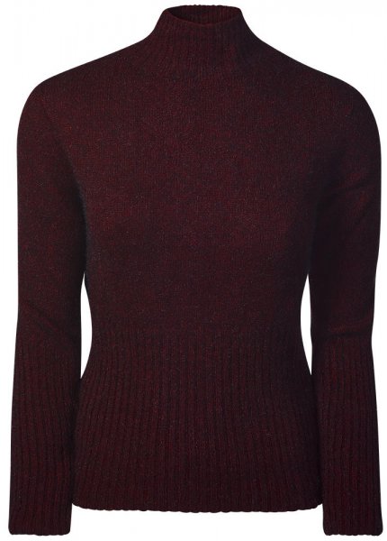 Ladies’ Rib Sweater, Possum Merino, Burgundy Melange, Size 38