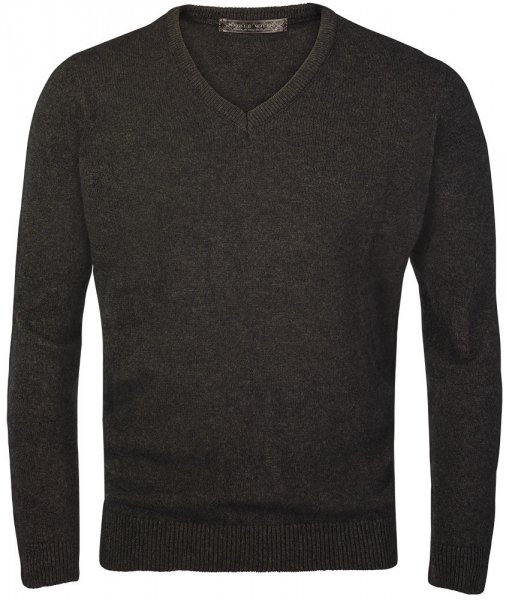 Possum Merino Men’s V-neck Sweater, Dark Brown Melange, Size XXL