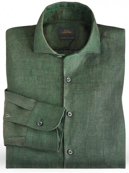Men's Shirt, Linen, Dark Green, Size 45