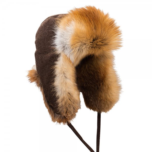 Fur Hat, Red Fox/Loden, Brown, Size 56