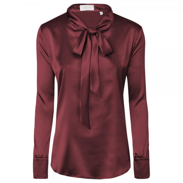 Blusa de raso de seda para mujer, rojo oscuro, talla 42