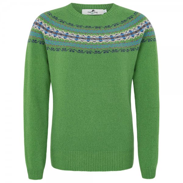 »Dorothy« Ladies Fair Isle Yoke Crew Sweater, Green, Size XL