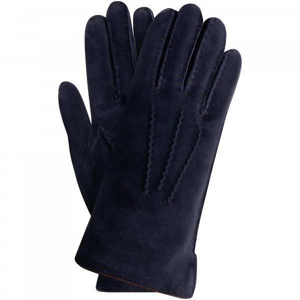 Gants pour femme KEMI, cuir velours renne/doubl. cachemire, bleu fonçé, 7,5