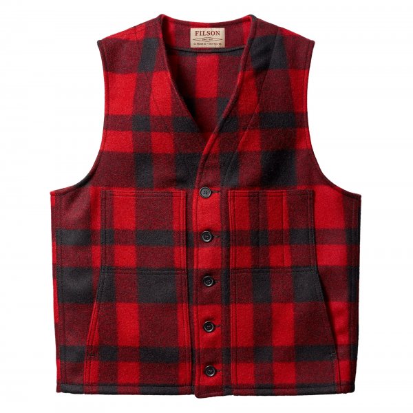 Filson Mackinaw Wool Vest, Red/Black Plaid, rozmiar M