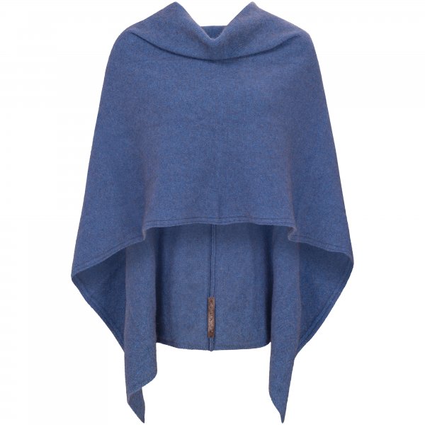 Poncho da donna in pelliccia di opossum/lana merino, mélange blu chiaro