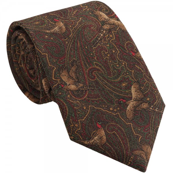 Cravate, motif » Faisan «, soie/laine, vert