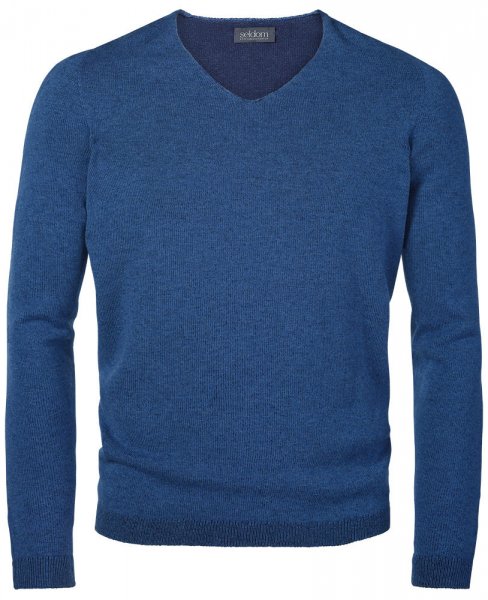 Seldom sweter męski dekolt w serek, niebieski i granatowy, rozmiar L