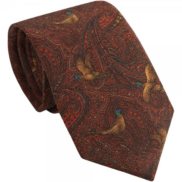 Cravate, motif » Faisan «, soie/laine, rouge