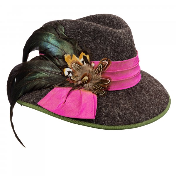 »Nea« Ladies' Hat, with Feather Decoration, Dark Brown, Size 57