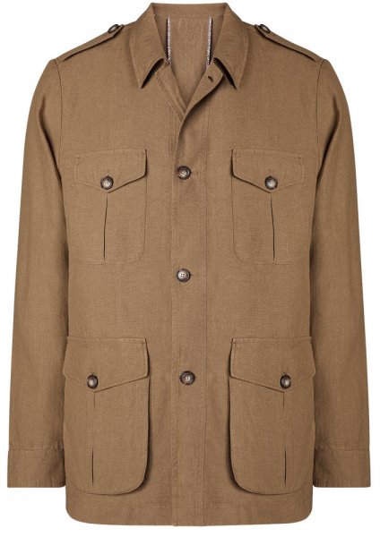 Safari Men's Jacket, Irish Linen, Khaki, Size 50
