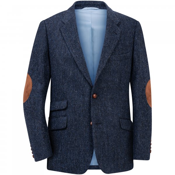 Herren Harris Tweed-Sakko, Fischgrat, blau/schwarz, Größe 52