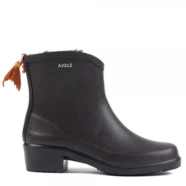 Aigle Women’s Rubber Ankle Boots MISS JULIETTE BOTTILLON FUR, Black, Size 36