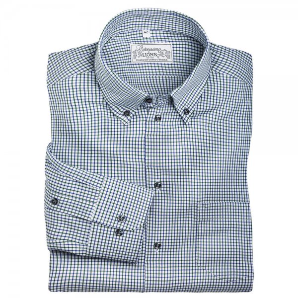 Men's Shirt, Chequered, White/Blue/Green, Size 42
