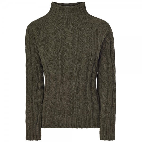 Sweter damski ze splotem warkoczowym, ciemnozielony, rozmiar XL
